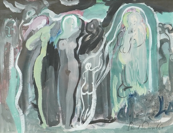 Stuart Scott Somerville (1925-2013), ‘The Three Graces’, signed, gouache, 17 x 22cm